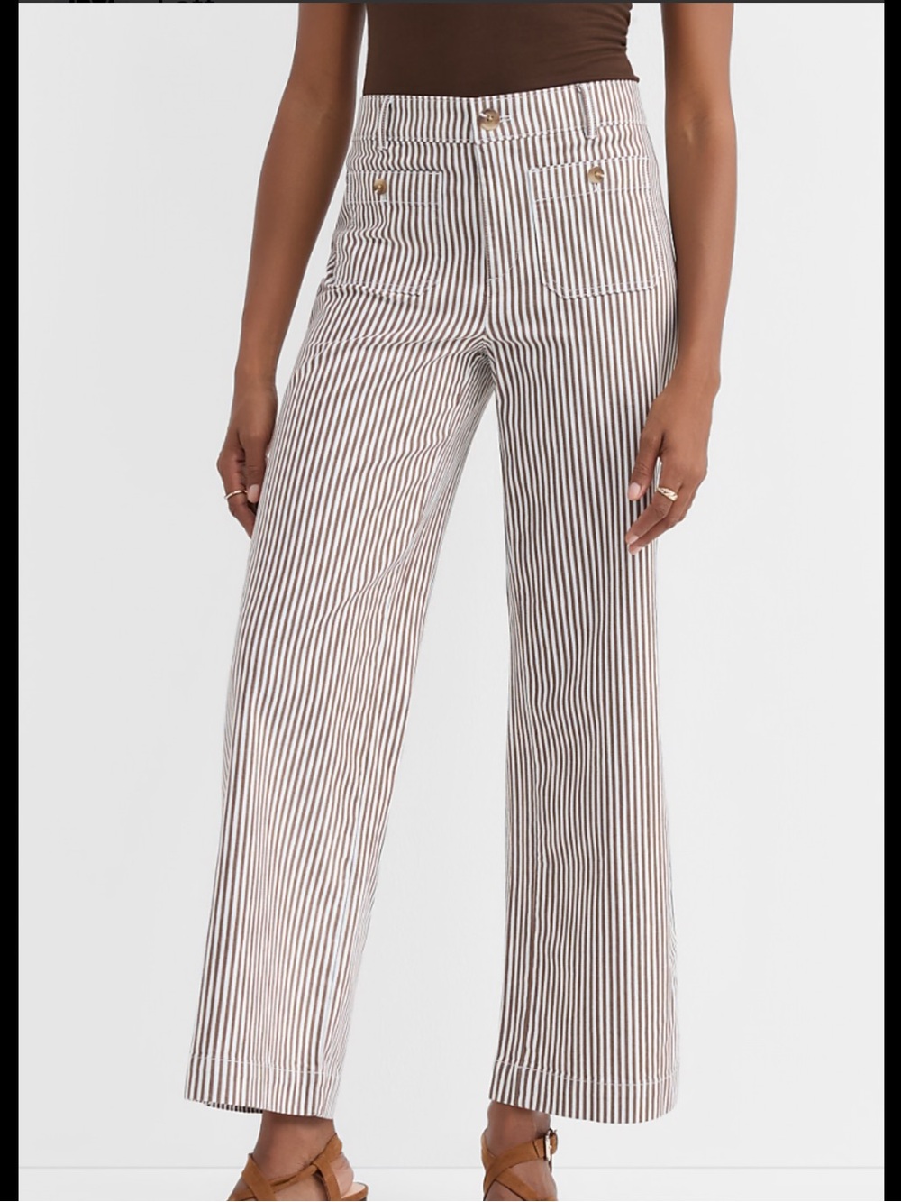New LOFT 31 / 12 High Waist Flare leg Crop Pants in Stripe - Picture 1 of 9